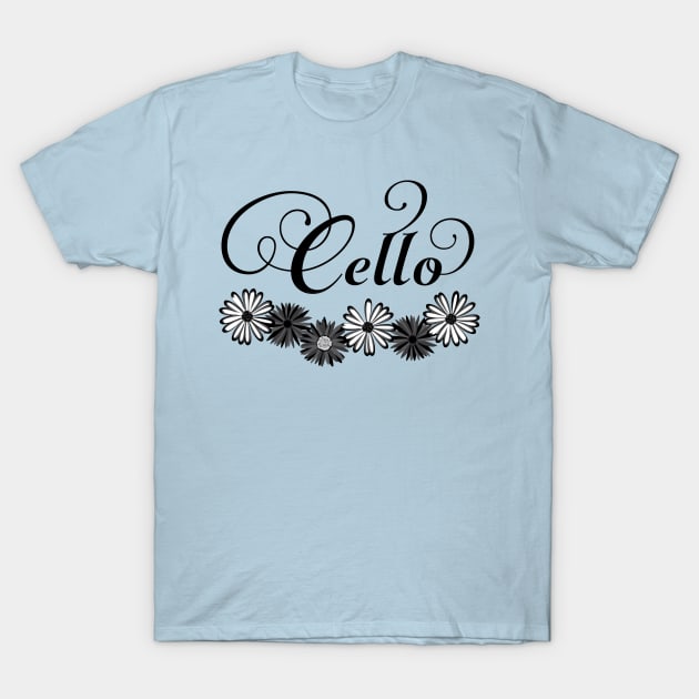 Cello Flowers Text T-Shirt by Barthol Graphics